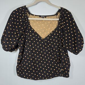 Madewell Puff Sleeve Wrap Top Women’s Medium Corduroy Polka Dot Blouse
